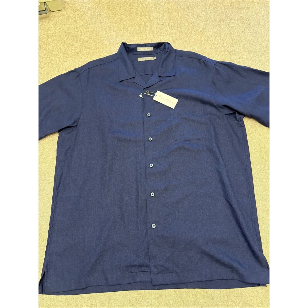 NWT Daniel Cremieux Collection XL navy short sleeve button up shirt mens $85